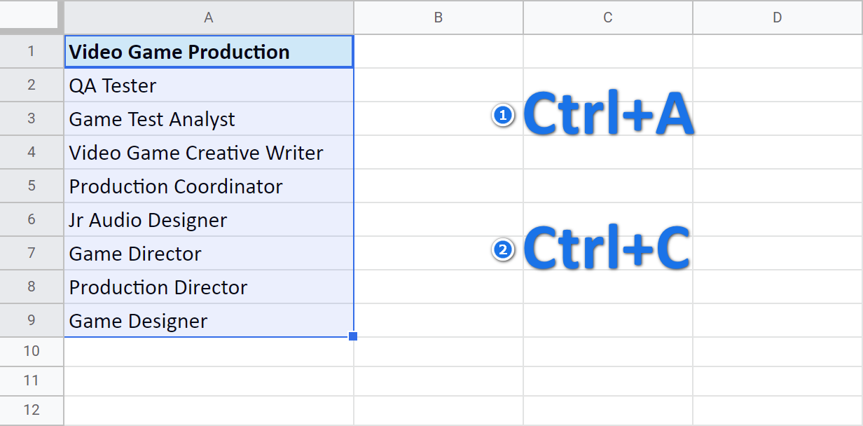 Select data in Google Sheets.