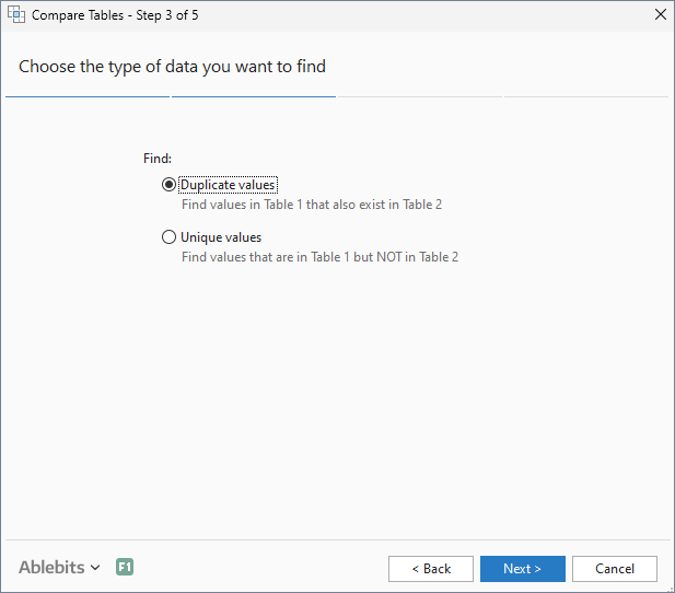 Select to find duplicate or unique rows.