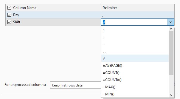 Choose a different delimiter for each column.