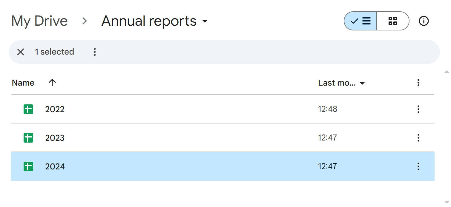 On your Drive, select the file you'd like to split into multiple files.