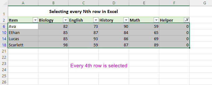 Filter and select every nth row in Excel.