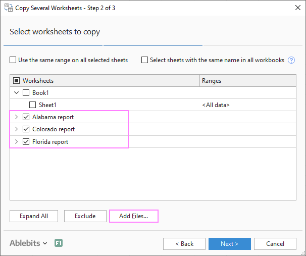 Select the CSV files to import.