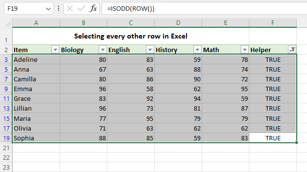 Select the filtered rows.