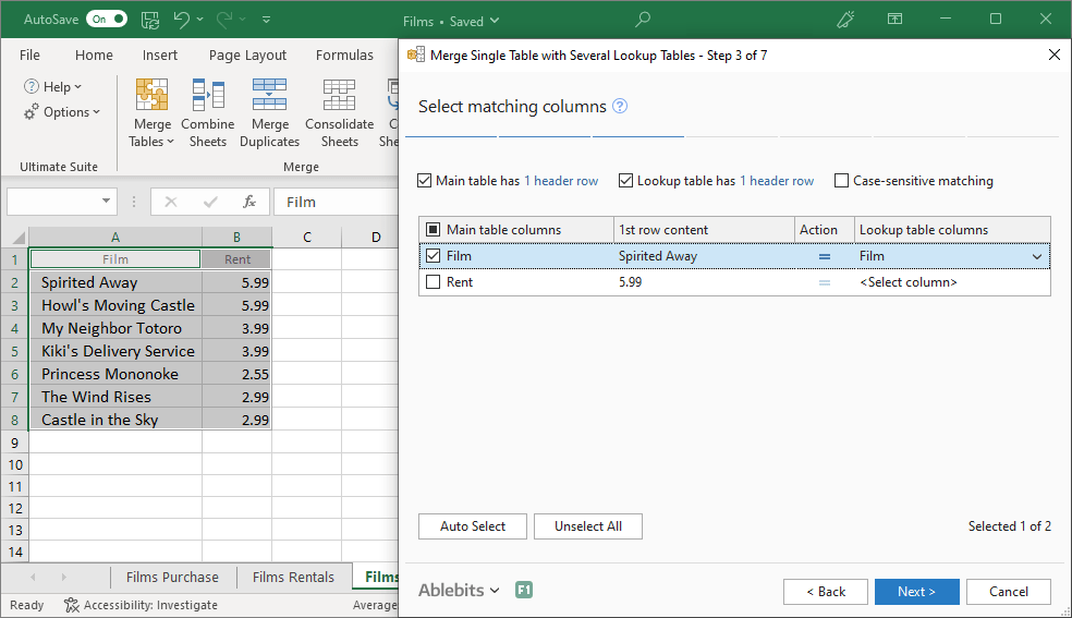 Choose the key column(s)