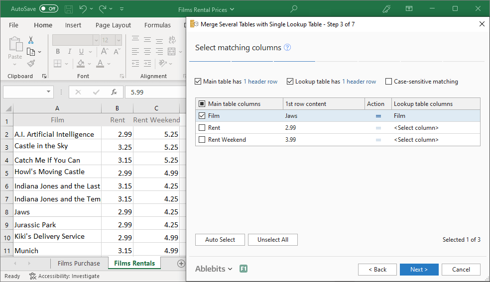 Choose the key column(s)