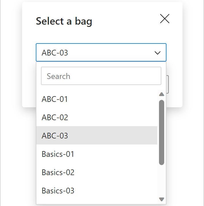 A list of dataset key values in a dialog