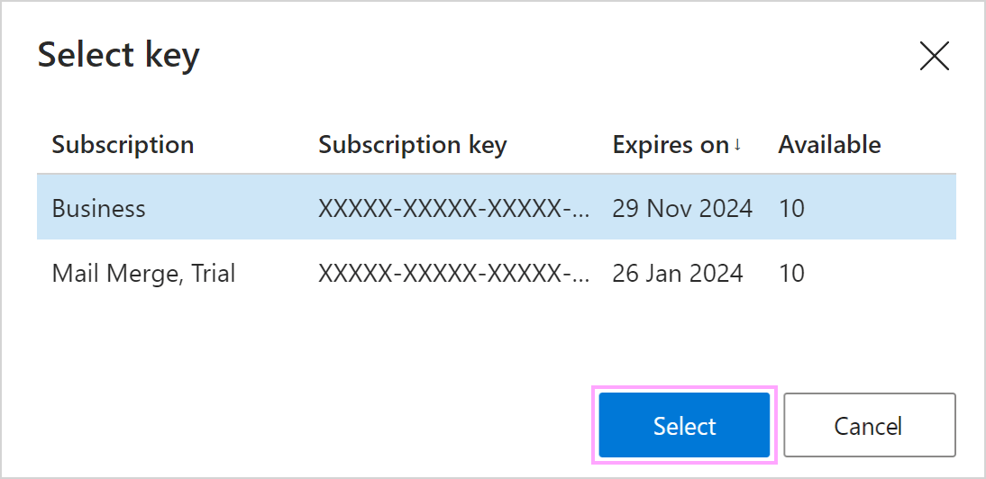 Select a key to assign it.