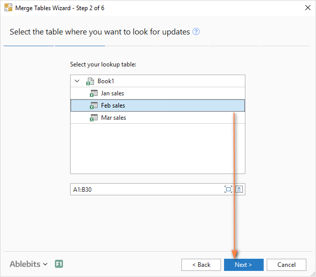 Select the second table containing the matching rows.