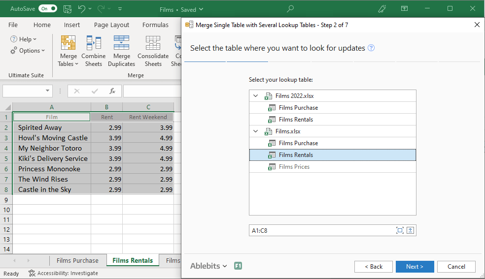 Choose the table to look for updates