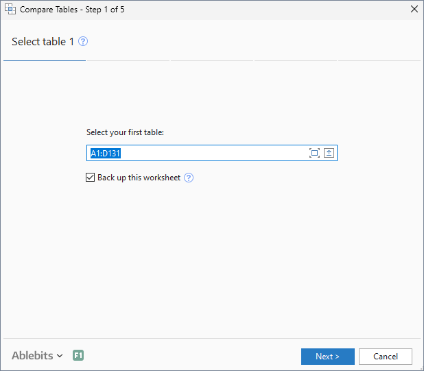 Select the first Excel table.