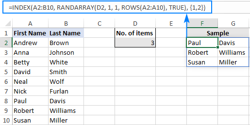 A formula to select random rows in Excel