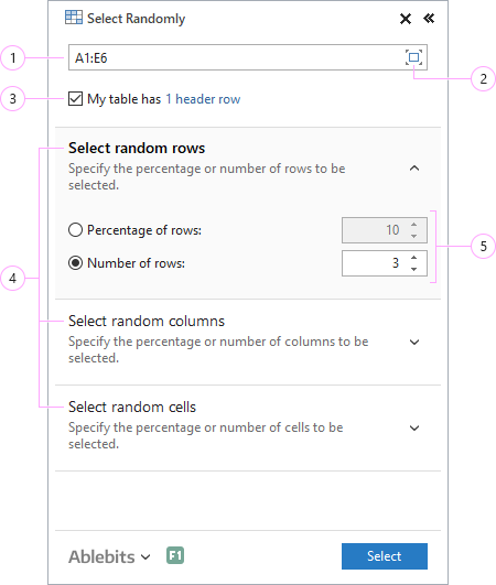 Pick the options you need on the add-ins' pane.