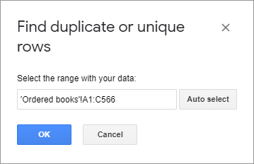 A dialog window for you to highlight the necessary cells.