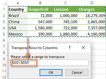 Select the range where you want to switch rows and columns.