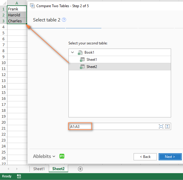 Select the 2nd column that you want to compare against