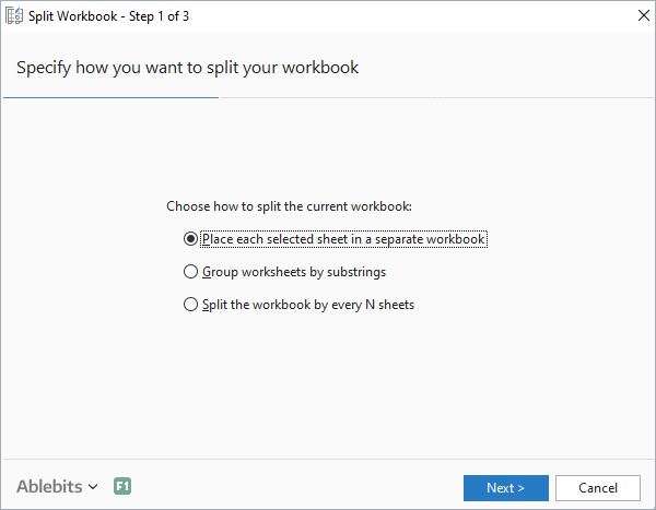 Place each selected sheet in a separate workbook.