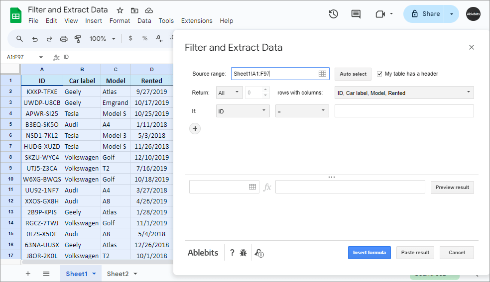 Select the range with your source table