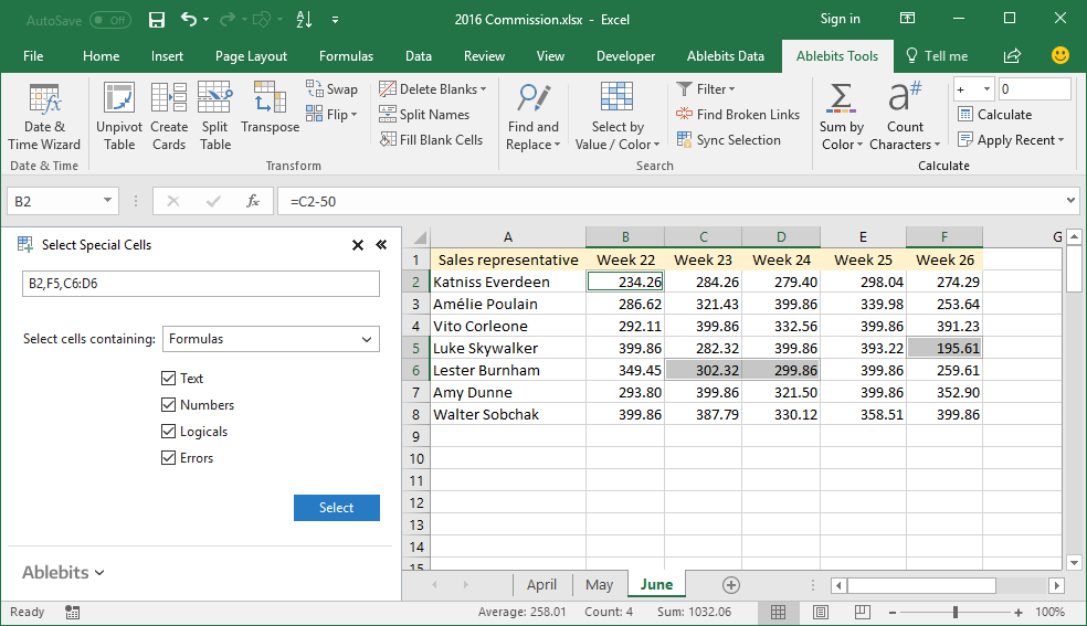 Select cells containing formulas