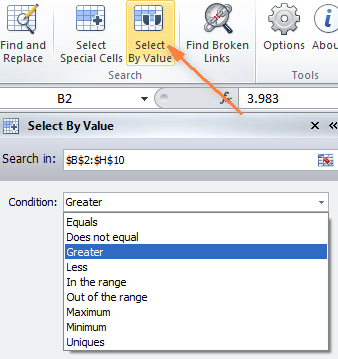 Select Special Cells add-in for Excel