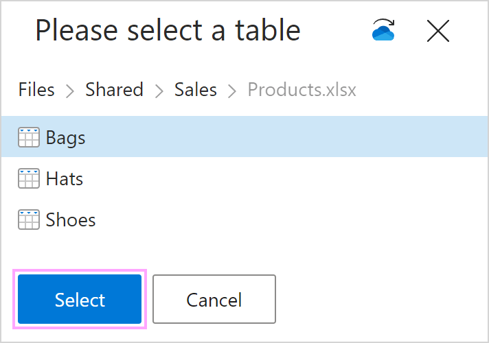 Select a table.