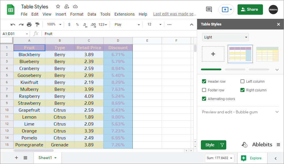 Customize the templates based on the table elements they contain