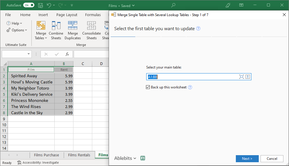 Select the table you want to update