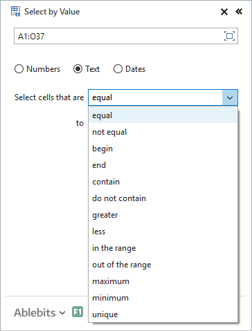 Select text in Excel by conditions.