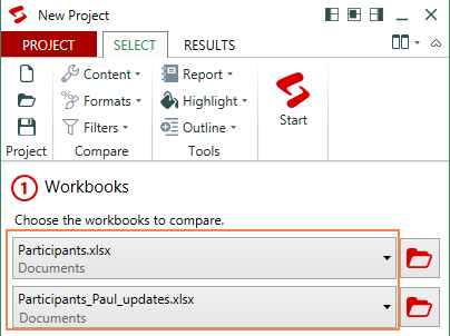 Select 2 workbooks to compare.