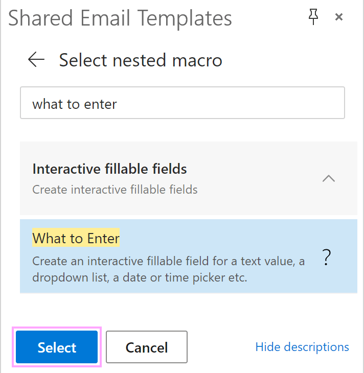 Selecting a macro that is going to be nested