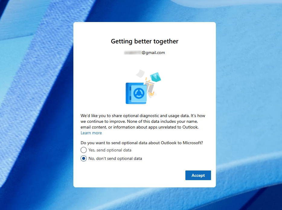 Choose whether to send optional diagnostic and usage data to Microsoft.