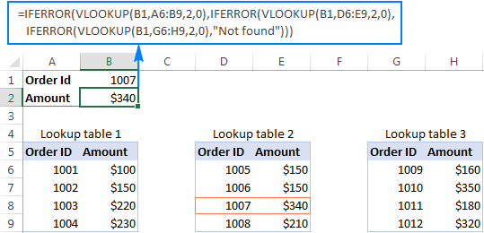 Use Nested IFERROR functions to perform sequential Vlookups in Excel.