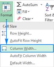 Setting the column width numerically