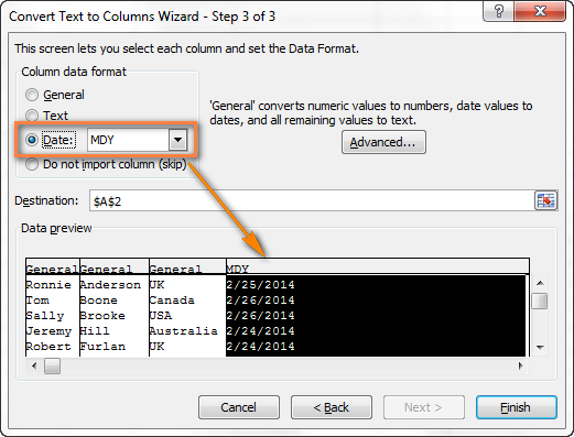 Set the desired format for split cells.