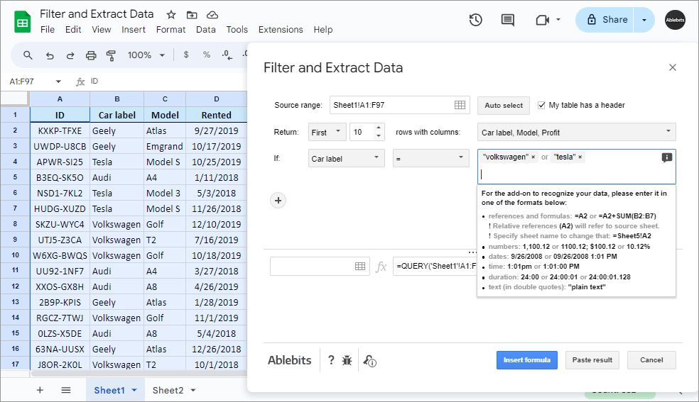 Set the criterion to perform a lookup