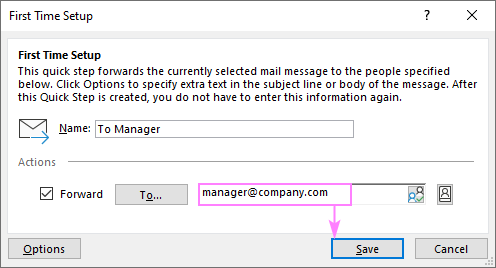 Configuring a default quick step in Outlook