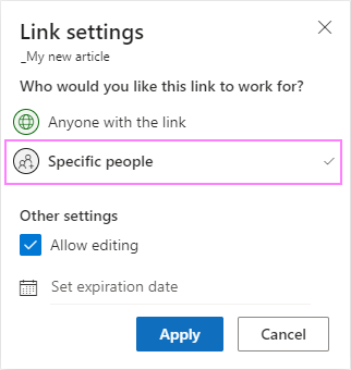 Sharing OneDrive files with specific people