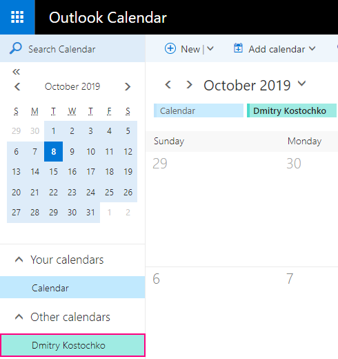 The shared calendar is added to Outlook.com.