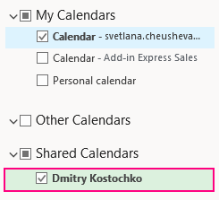 The shared calendar is added to Outlook.