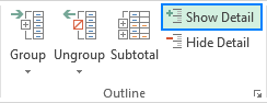 Click the Show Detail button to expand the rows within a group.