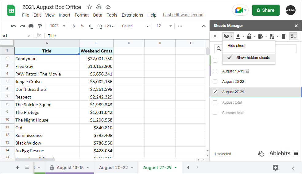 Control whether you want to see all hidden sheets in the add-on tree view