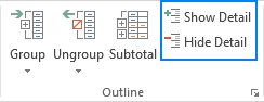 Another way to show or hide data rows for individual subtotals