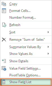 Re-opening the PivotTable Field List