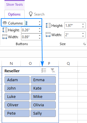 Setting up multiple columns in a slicer