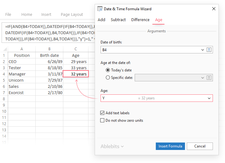 Calculate Age from Date of Birth