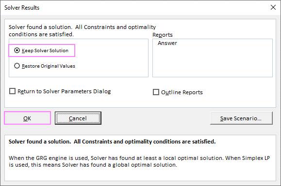 Keep Solver solution.