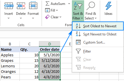 Sorting by date in Excel