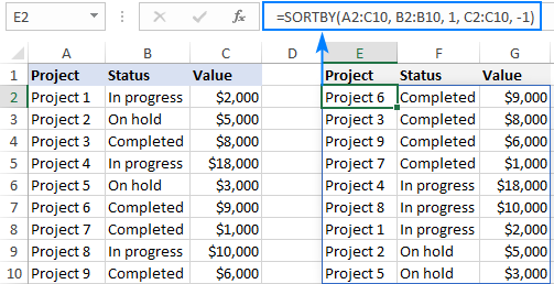 Excel formula to sort by multiple columns