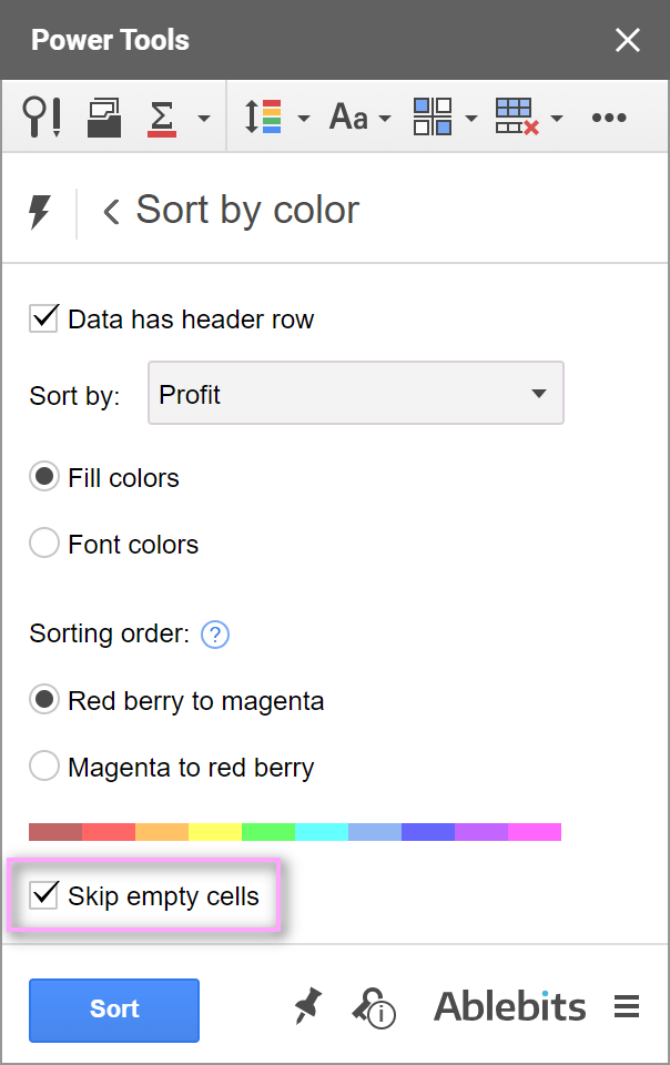 Skip empty cells setting.