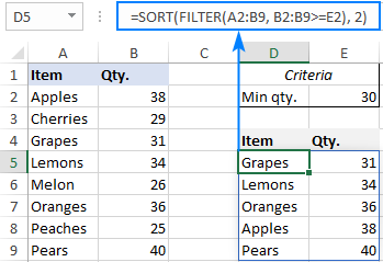 Formula to sort and filter in Excel