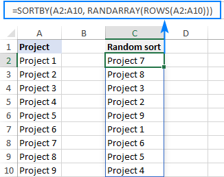 Formula to randomly sort a list in Excel